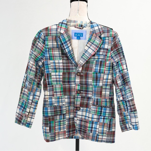 Preppy madras patchwork boys blazer Easter jacket by Children’s Place 8 spring